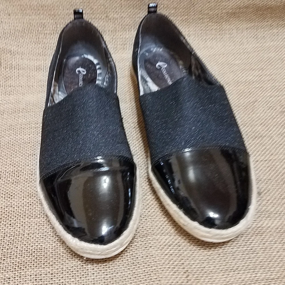 E Collection Black Patent Leather Espadrille Women's Size 8.5W